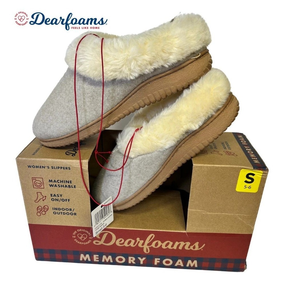 Dearfoams Womens Memory Foam Clog Slippers Oatmeal Heather Small 5-6 NEW - Picture 6 of 9